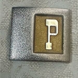 Custom Letter P - Vintage Lee Ny Orange And Silver Color Monogram Belt Buckle
